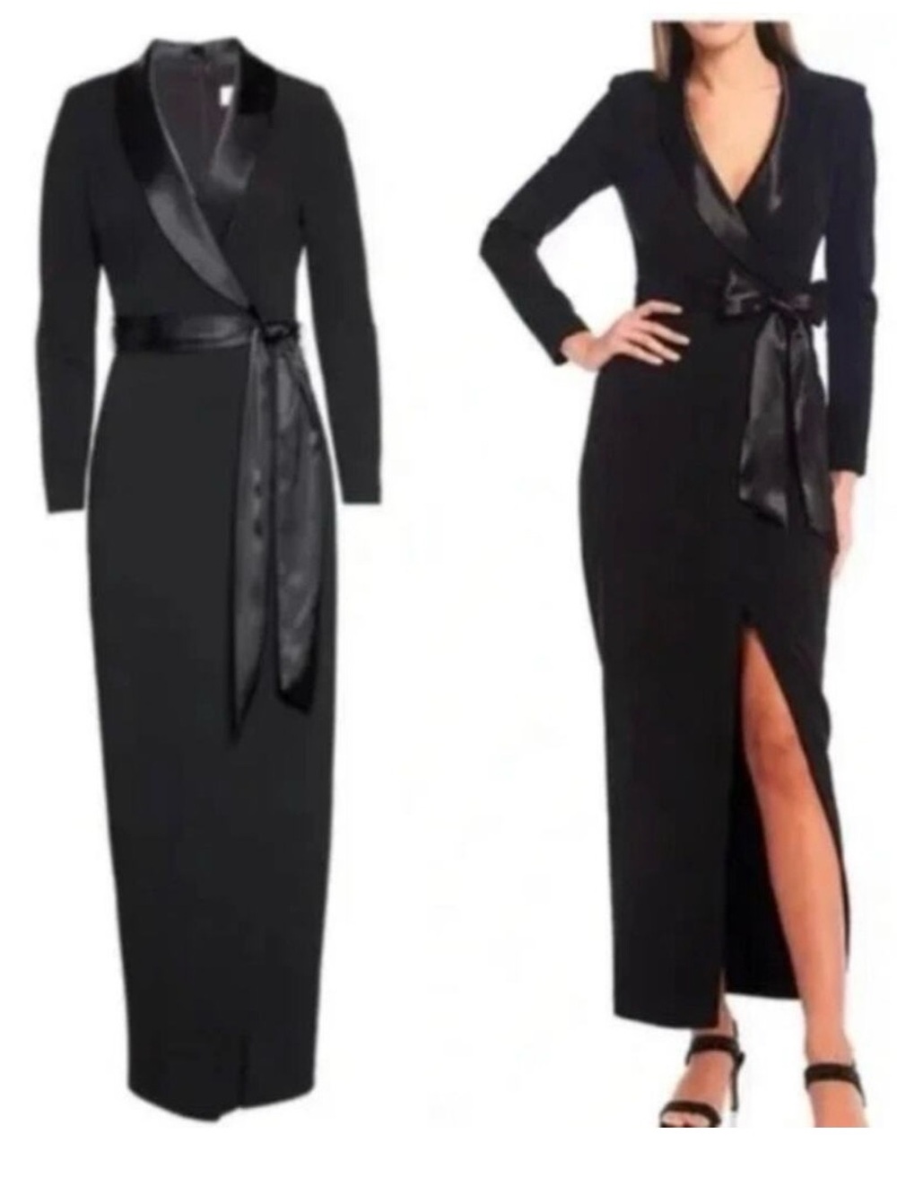 Eliza J Black Satin-Trim Wrap Maxi Dress
